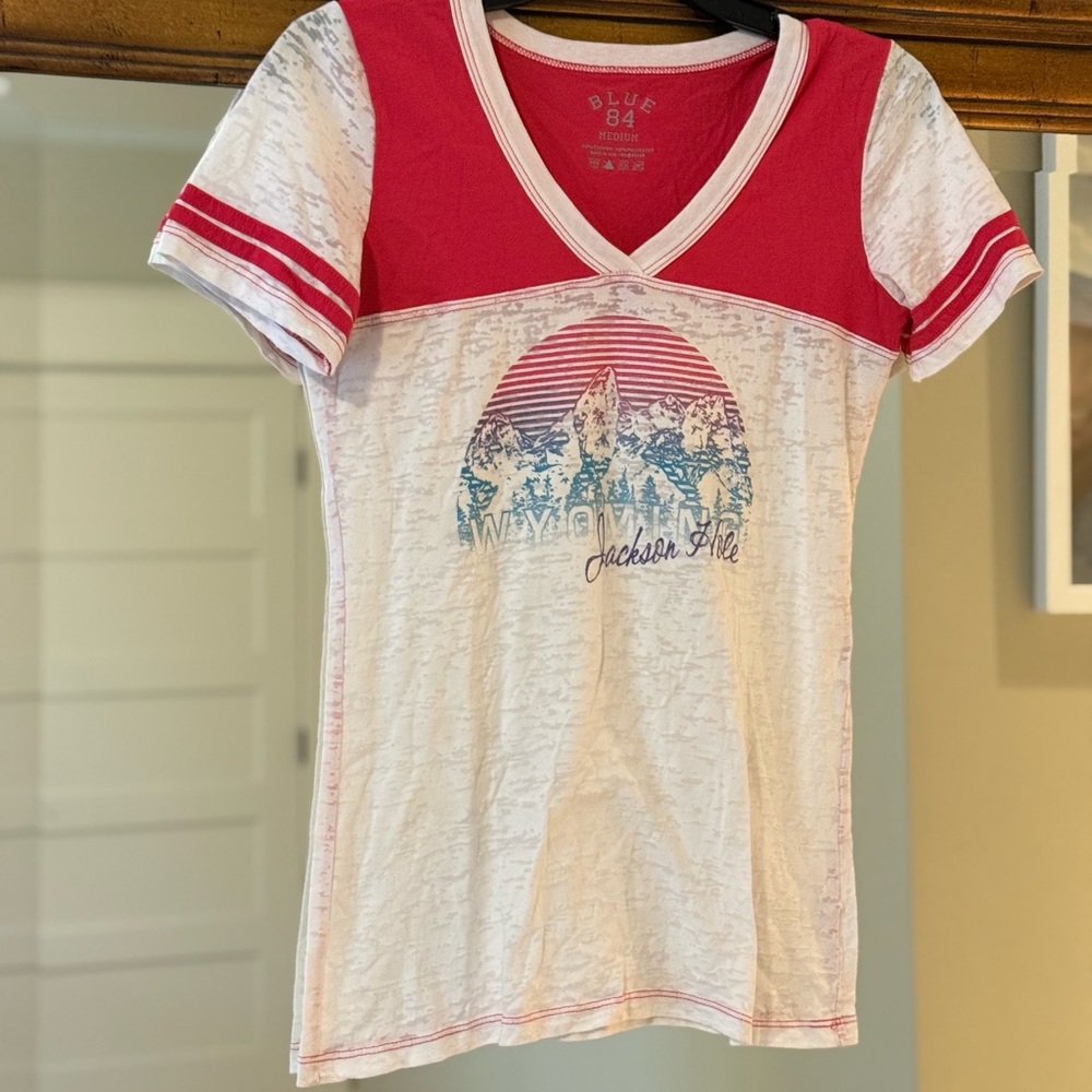 Blue 84 Red and White Short Sleeve Jackson Hole Wyoming Tee